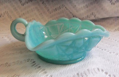 Rare Fenton Block & Star Turquoise Milk Glass Handled Nappy 1955-57 | eBay US