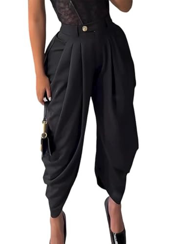 Unybwonn Women's Dress Slacks Pants Casual Pleated Business Work Pants Wide Leg High Waisted Palazzo Pants Trousers Black | Amazon (US)
