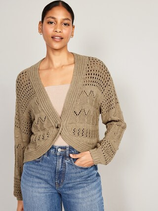 Open-Stitch Cropped Cardigan Sweater for Women | Old Navy (US)
