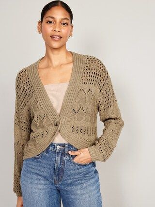 Open-Stitch Cropped Cardigan Sweater for Women | Old Navy (US)