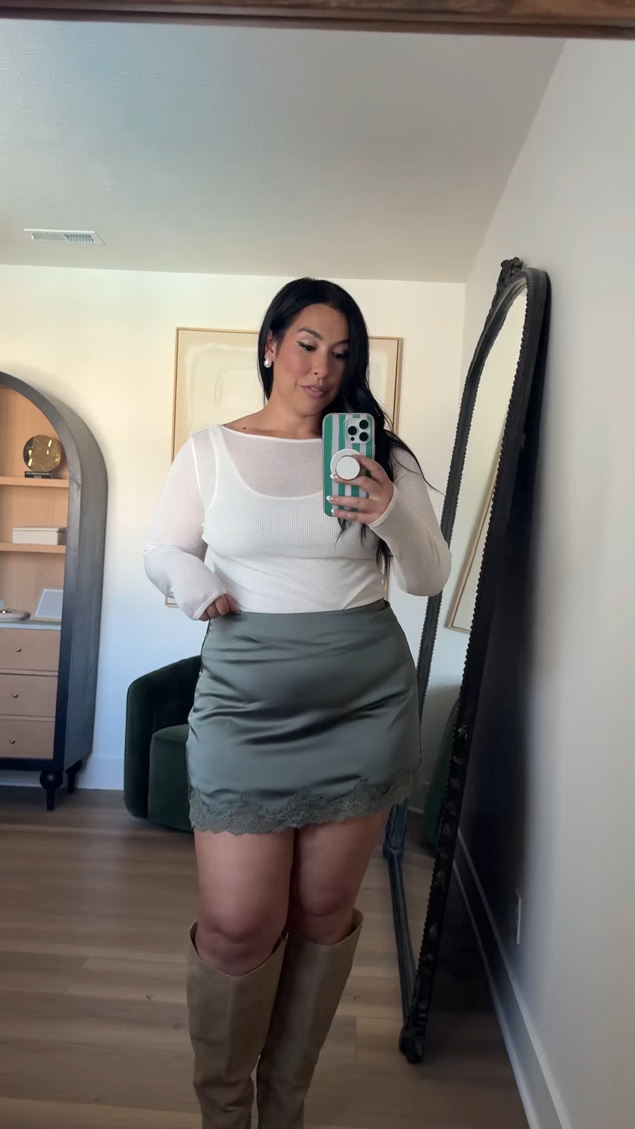 This top is a two for one! Love the sheer detail! Wearing a large in the top, XL in the skirt! Midsize fashion, midsize, abercrombie, abercrombie sweater dress, fall style, fall dress

#LTKSeasonal #LTKMidsize