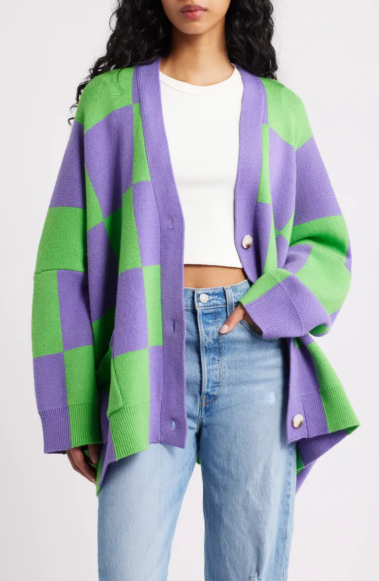 Love You Oversize Checkered Cardigan | Nordstrom