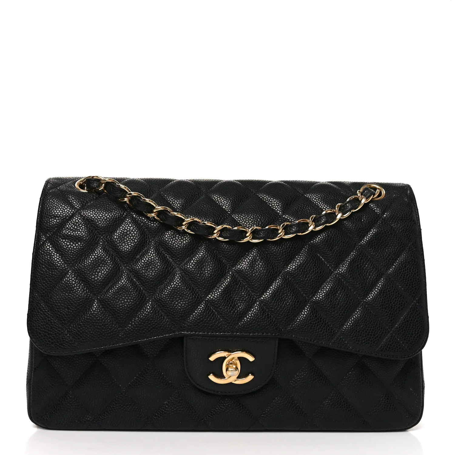 Caviar Quilted Jumbo Double Flap Black | FASHIONPHILE (US)