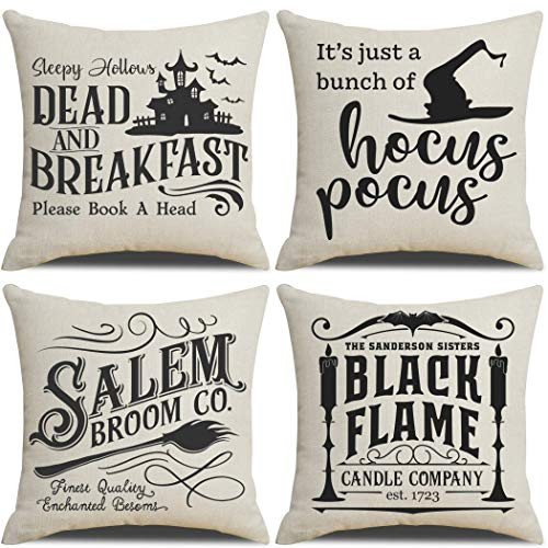 4TH Emotion Halloween Decor Pillow Covers 18x18 Set of 4 Halloween Decorations Hocus Pocus Farmhouse | Amazon (US)