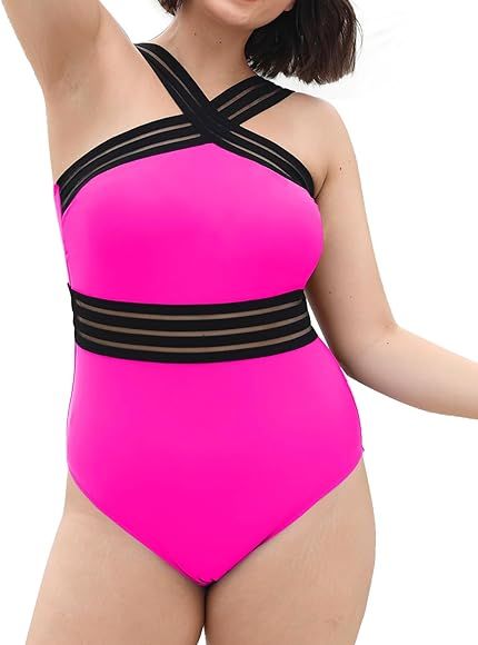 Yonique Women Plus Size One Piece Swimsuits Tummy Control Bathing Suit Front Crossover Swimwear S... | Amazon (US)