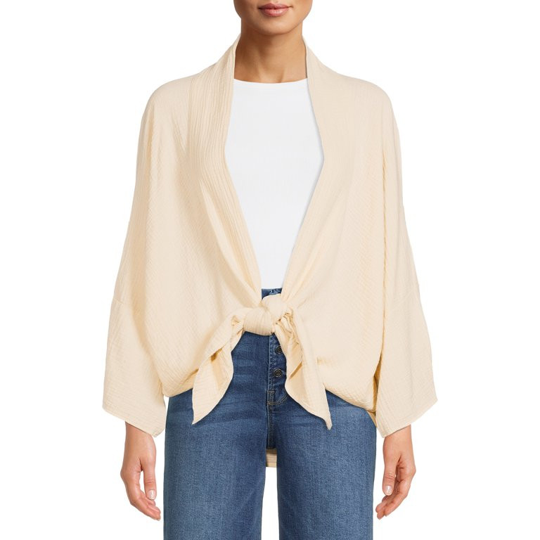 Time and Tru Women's Tie Front Kimono | Walmart (US)