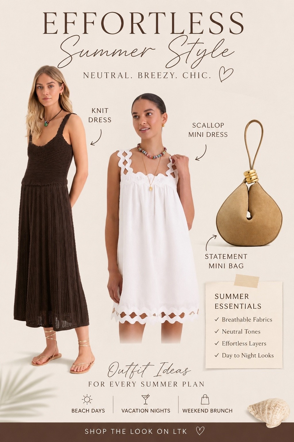 Summer neutrals are having a MOMENT 🤎☀️ The crochet knit maxi, scallop detail mini dress, and luxe suede mini bag are giving effortless coastal chic in the best way. These are the kind of elevated staples you’ll wear on repeat all summer long — vacation dinners, brunch, beach nights, everything ✨ Linking all my favorite pieces on LTK!

#LTKStyle #LTKFinds #LTKSeasonal #SummerStyle #NeutralStyle #CoastalChic #EffortlessStyle #VacationOutfits #ResortWear #SummerFashion #NeutralOutfits #ChicStyle #BeachVacationStyle #EuropeanSummer #CapsuleWardrobe #SummerCapsule #FashionInspo #MinimalStyle #ClassicStyle #SummerTrends #CrochetDress #WhiteDressStyle #DesignerInspired #HandbagLover #AffordableFashion #ElevatedBasics #MomStyle #ModernStyle #TrendingNow #OOTD

#LTKOver40 #LTKSeasonal