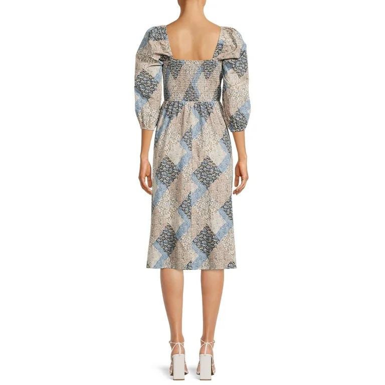Time and Tru Women's 3/4 Sleeve Smocked Midi Dress | Walmart (US)
