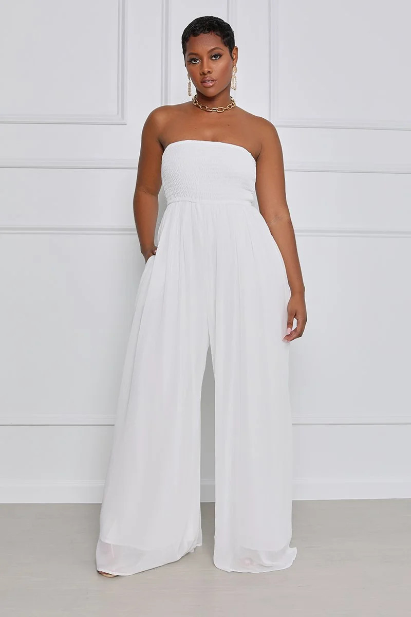 Loliuicca Women Summer Chiffon Jumpsuit Tube Top Mopping Solid Color Strapless Wide Leg Pants One... | Walmart (US)