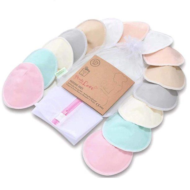 Organic Bamboo Nursing Breast Pads - 14 Washable Pads + Wash Bag - Breastfeeding Nipple Pad for M... | Walmart (US)