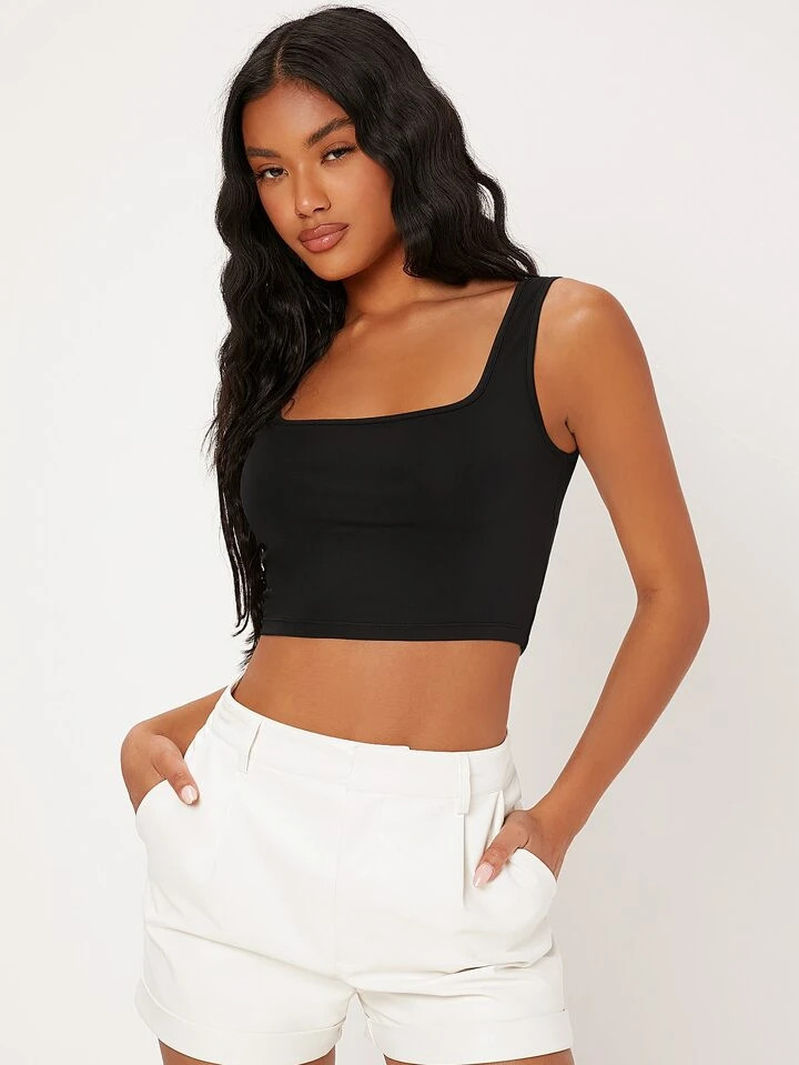 SHEIN BASICS Top tank de cuello cuadrado unicolor | SHEIN