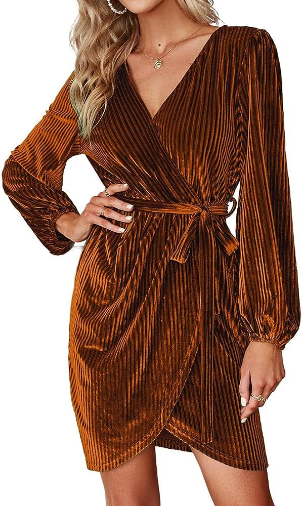 BerryGo Women's Long Sleeve Wrap Semi Formal Velvet Mini Dress Sexy Cocktail Party Winter Club Dr... | Amazon (US)