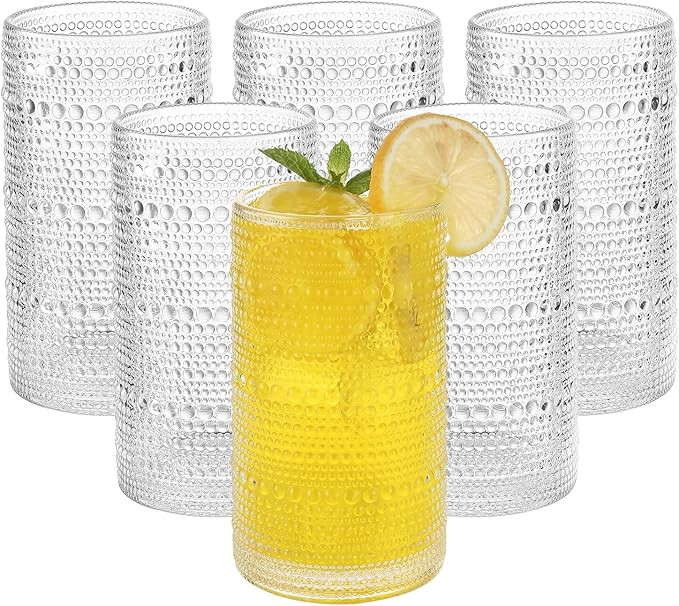Vintage Hobnail Drinking Glasses Set of 6, 16 oz Large Capacity Embossed Clear Tumblers, Highball... | Amazon (US)