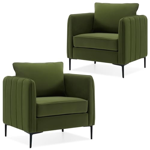 DecoraFlex Olive Green Velvet Accent Chairs Set of 2, Modern Upholstered Accent Chair Comfy Velvet Armchair with Thick Cushion and Wood Frame, Single Sofa/Side Chair for Living Room Bedroom Office | Amazon (US)