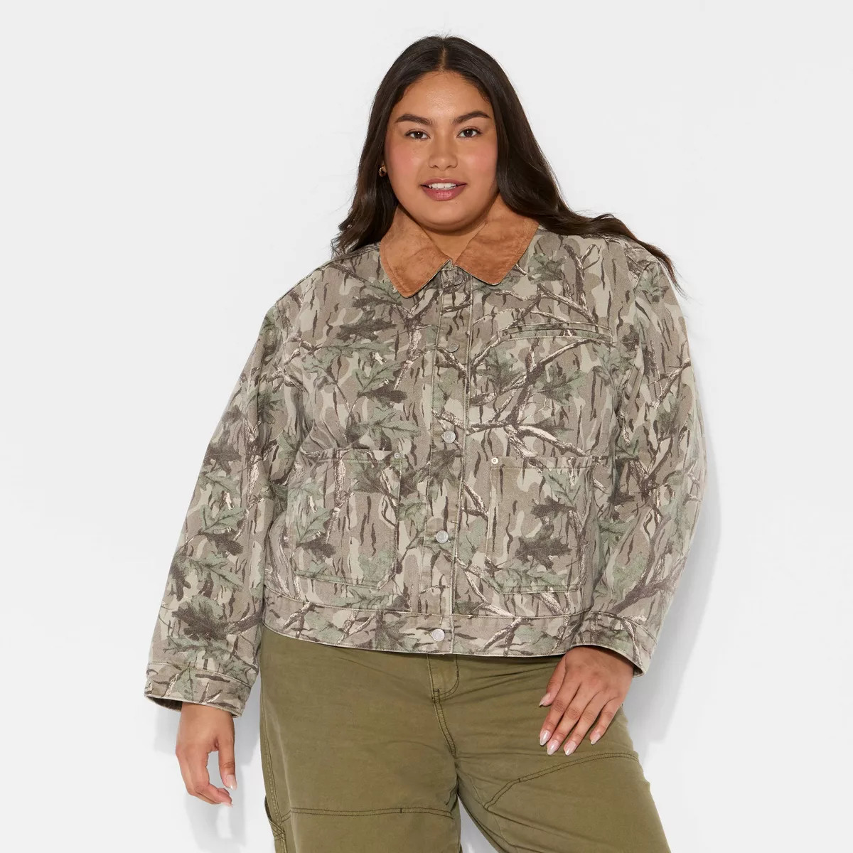 Women's Padded Denim Barn Jacket - Wild Fable™ Khaki Leaf | Target
