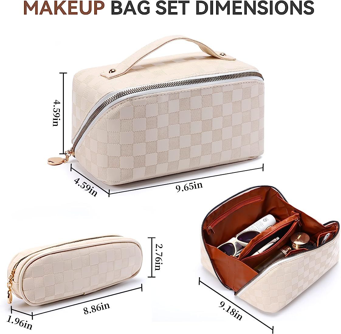 BAGCRAZY Large Capacity Travel Cosmetic Bag - Portable Makeup Bags for Women, 2 Pcs Waterproof PU... | Amazon (US)