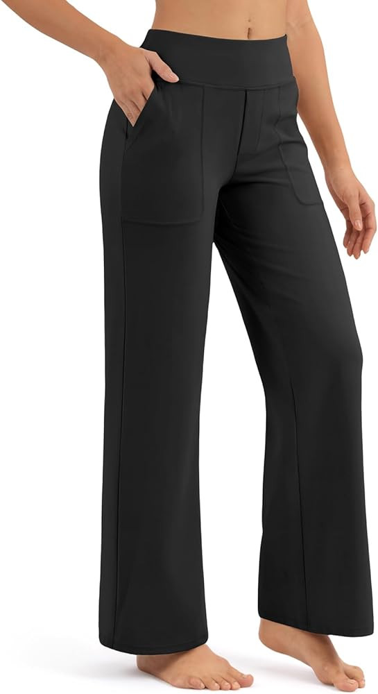 Yoga Pants Women Wide Leg Pants with Pockets High Waist Stretch Casual Sweatpants Petite/Regular/... | Amazon (US)