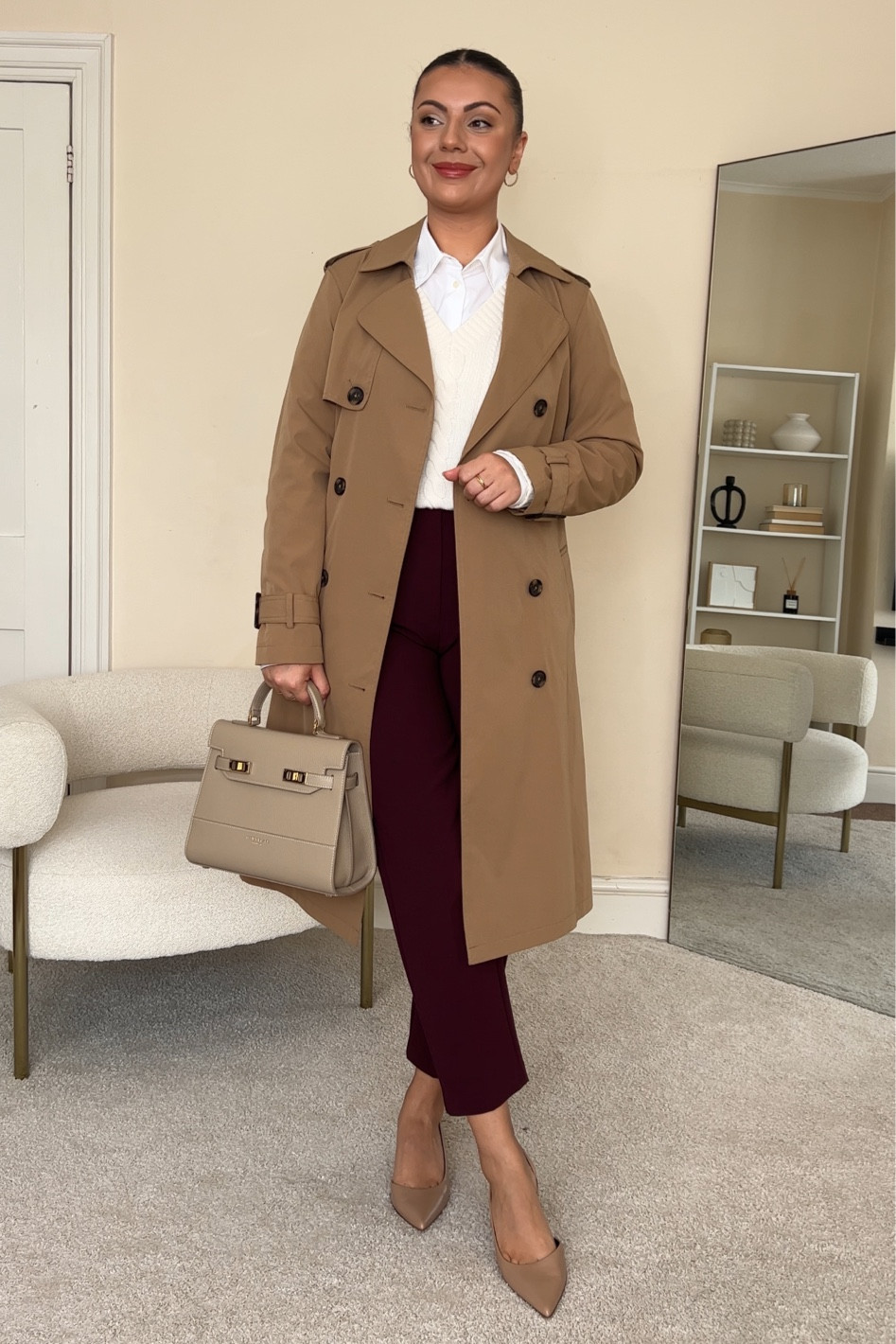 Autumn workwear outfit.
Shirt is from Mango, wearing size UK8.
Jumper is from LilySilk, wearing size S.
Trench coat is from New Look, wearing size UK10.
Trousers are from M&S, wearing size UK10 regular.
Shoes are from River Island.

#LTKfindsunder100 #LTKeurope #LTKstyletip