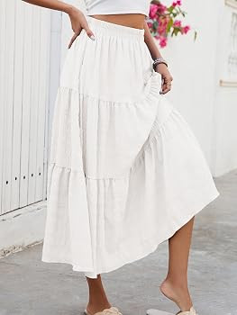Women's Summer Casual Elegant Smock Layered Tiered Maxi Skirt High Waisted A Line Flowy Long Skir... | Amazon (US)