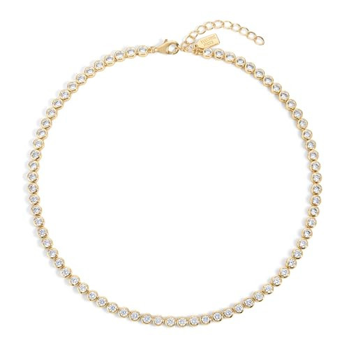 Electric Picks Bezel Tennis Necklace for Women – 14kt Gold Plated Chain with Bezel-Set Stones, Dainty Gold Jewelry, Elegant Statement Necklace for Everyday Layering Accessories - Gift Ready | Amazon (US)