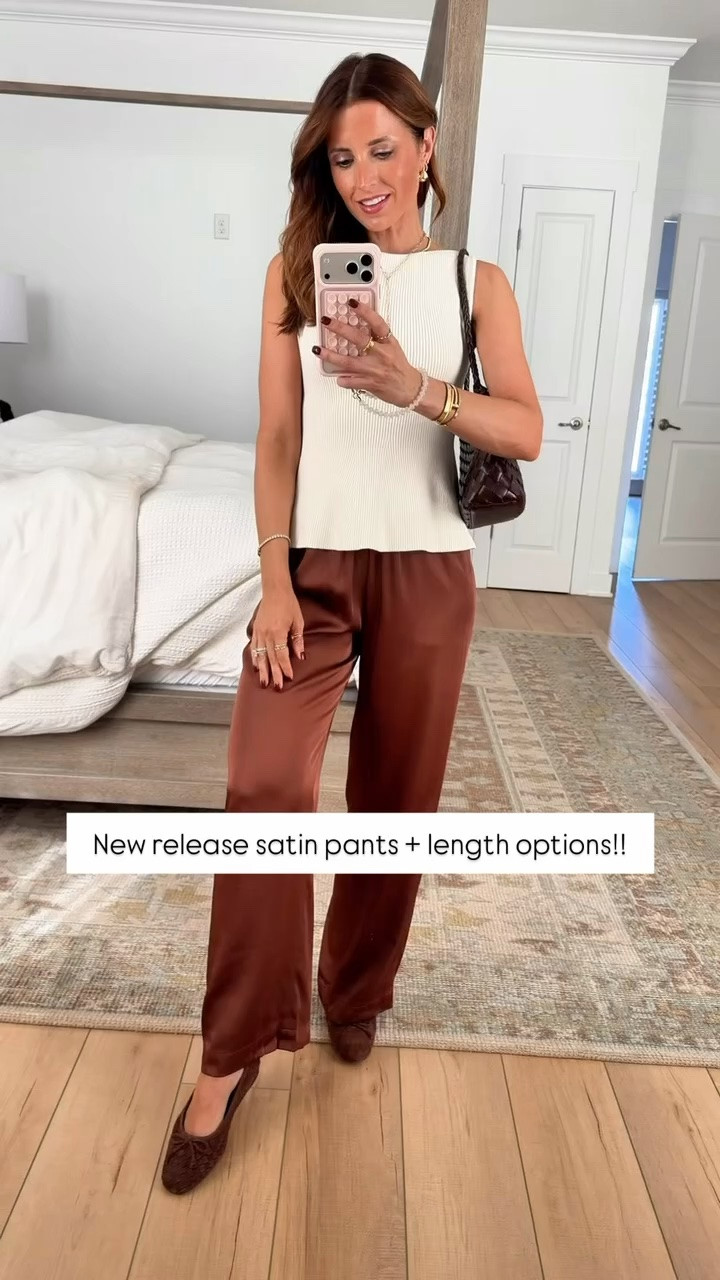 Here are 12 things we are talking about in the group chat! Fall outfits. Fall style. I love these new satin pull-on pants in XXS short, color mahogany. Sweater tank in XXS. Braided suede ballet flats are TTS. Braided purse.

#LTKootd #LTKPetite #LTKSeasonal