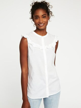 Old Navy Ruffled Yoke Sleeveless Shirt For Women Size L - Calla lillies | Old Navy US