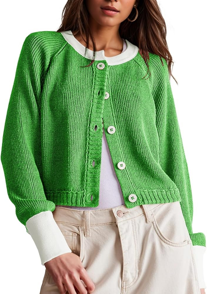 UNCLECAT Women's Cropped Cardigan Sweaters Fall Long Sleeve Open Front Cardigans Button Down Colo... | Amazon (US)