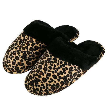 Women’s Cozy Leopard Print Slippers – Plush Faux Fur House Shoes with Memory Foam Comfort & Non-Slip Sole for Indoor Wear | Walmart (US)
