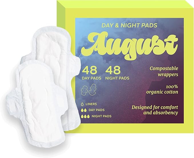 August Organic Menstrual Day and Night Pads, 100% Certified Organic Cotton, Compostable Wrappers,... | Amazon (US)