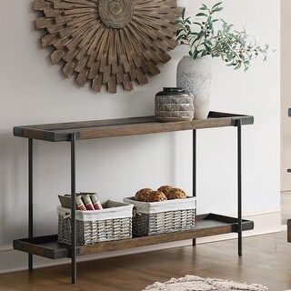 Kyra 42"L Oak and Metal Coffee Table with Shelf | Bed Bath & Beyond