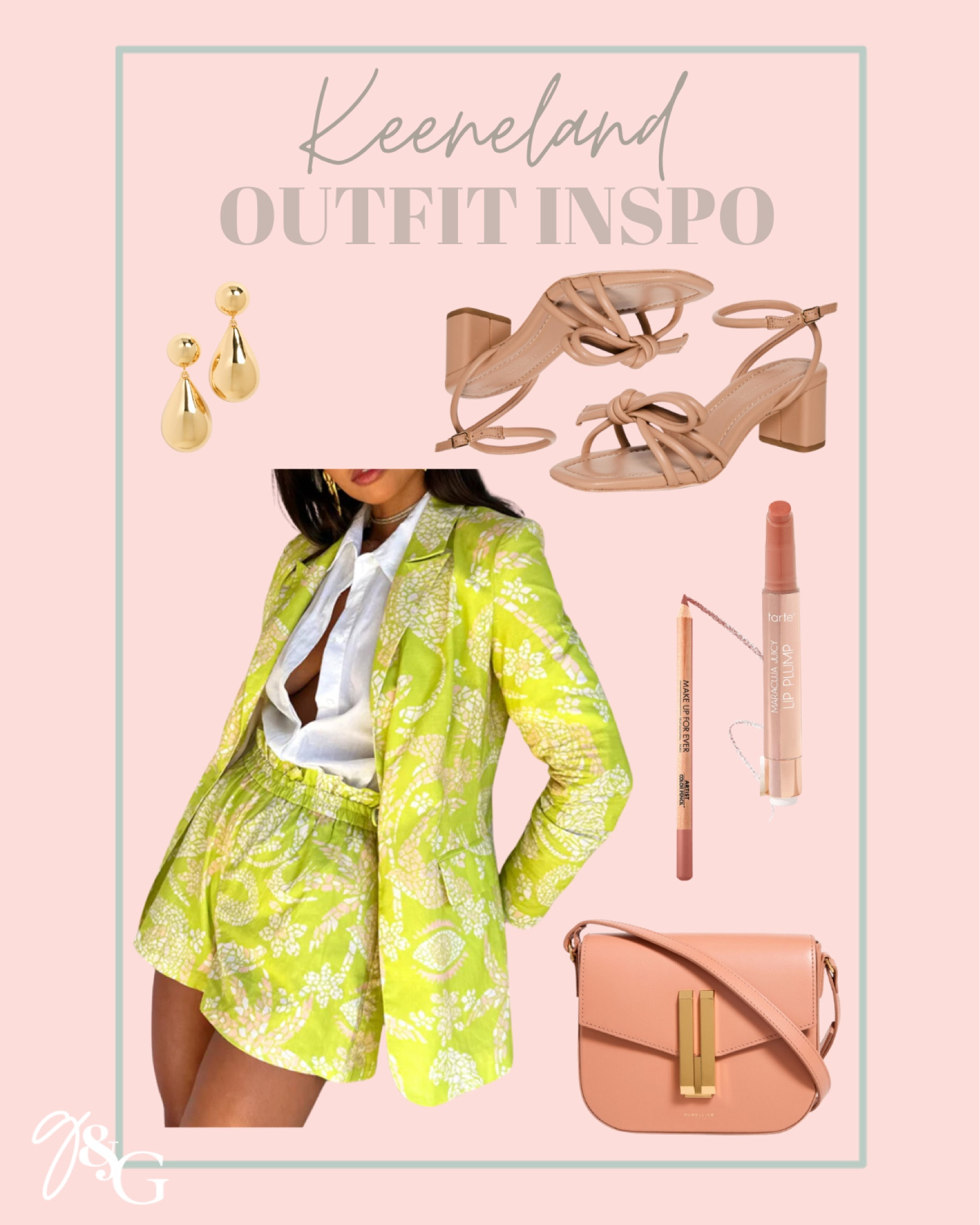 Keeneland outfit inspo // spring outfit inspo // matching short suit set, printed blazer, gold drop earrings, bow heels 

#LTKSeasonal #LTKfindsunder100 #LTKstyletip