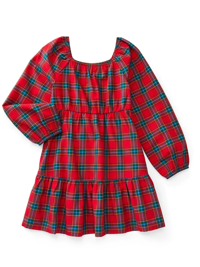 Wonder Nation Girls Tiered Dress with Long Sleeves, Sizes 4-18 & Plus - Walmart.com | Walmart (US)