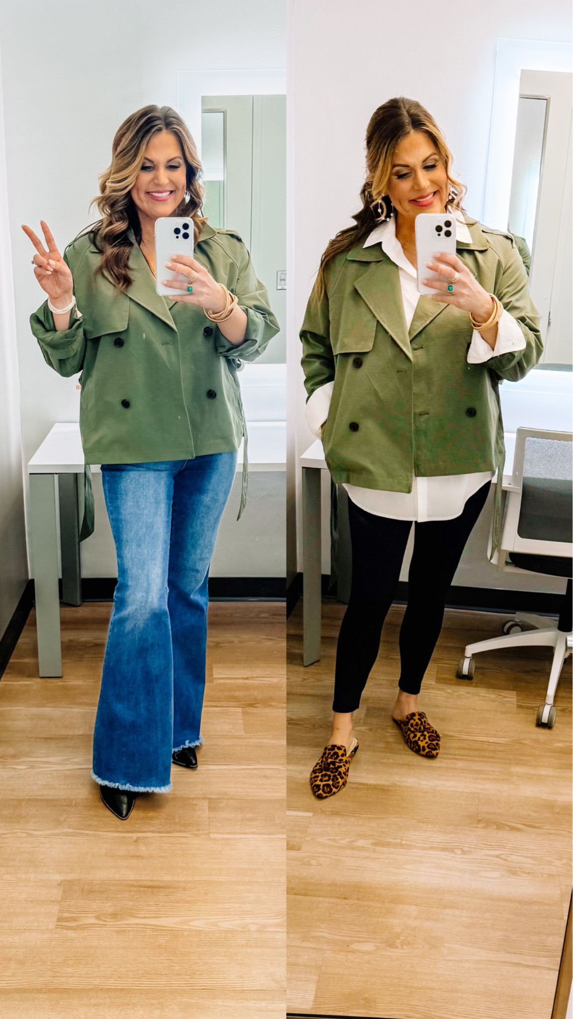 This green double breasted jacket is such great quality. I love that it’s a short alternative to a traditional trench. Runs big. Size down  

#LTKMidsize #LTKSeasonal #LTKOver40