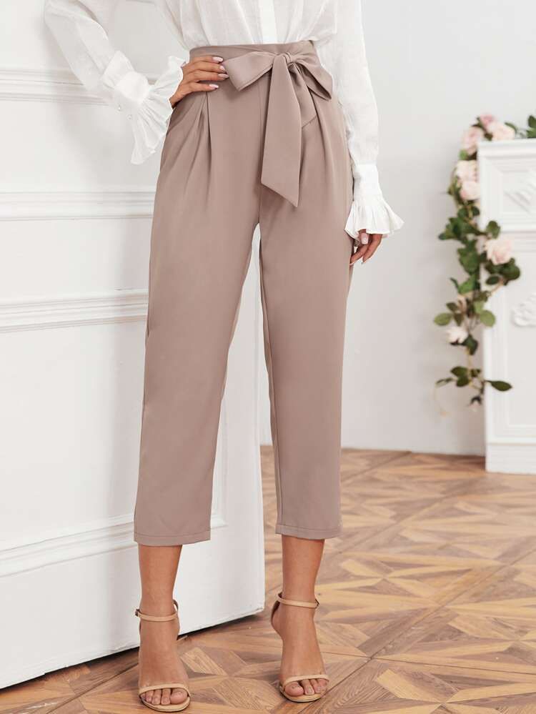 Tie Front Cropped Tailored Pants | SHEIN