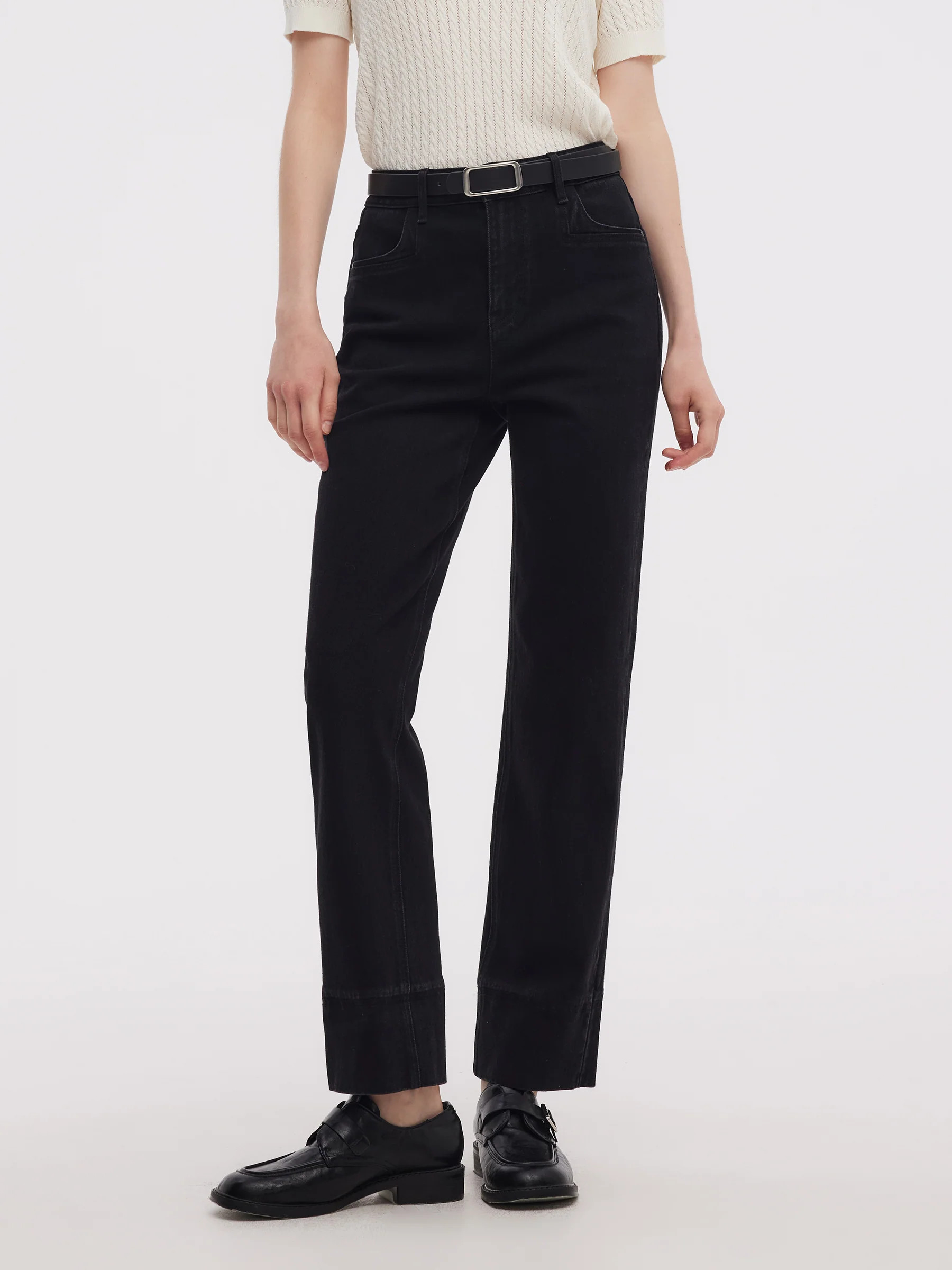 Cotton Denim Women Ankle Length Folded Jeans | GOELIA