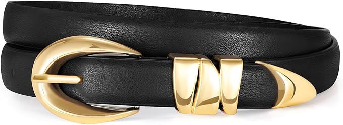 XZQTIVE Women's Skinny Leather Belts Ladies Thin Waist Belts for Jeans Dress Pants Trendy Black B... | Amazon (US)