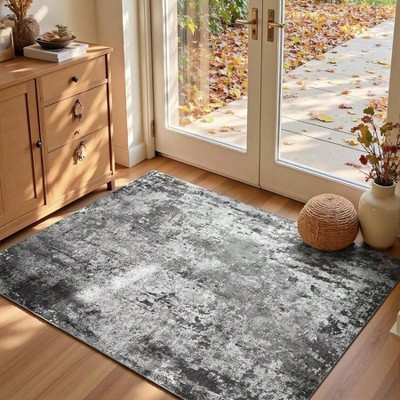 Entrance Rugs Indoor 3x5 Black Entry Rug Washable Abstract Black Small Area Rug Non - Slip Low Pile Throw Rugs Entryway Black standard | Target