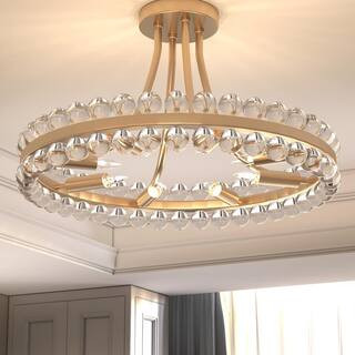 Maxax Jackson 24 in. 8-Light Modern Glam Brass Ringed Semi-Flush Mount With Spherical Crystal Dec... | The Home Depot