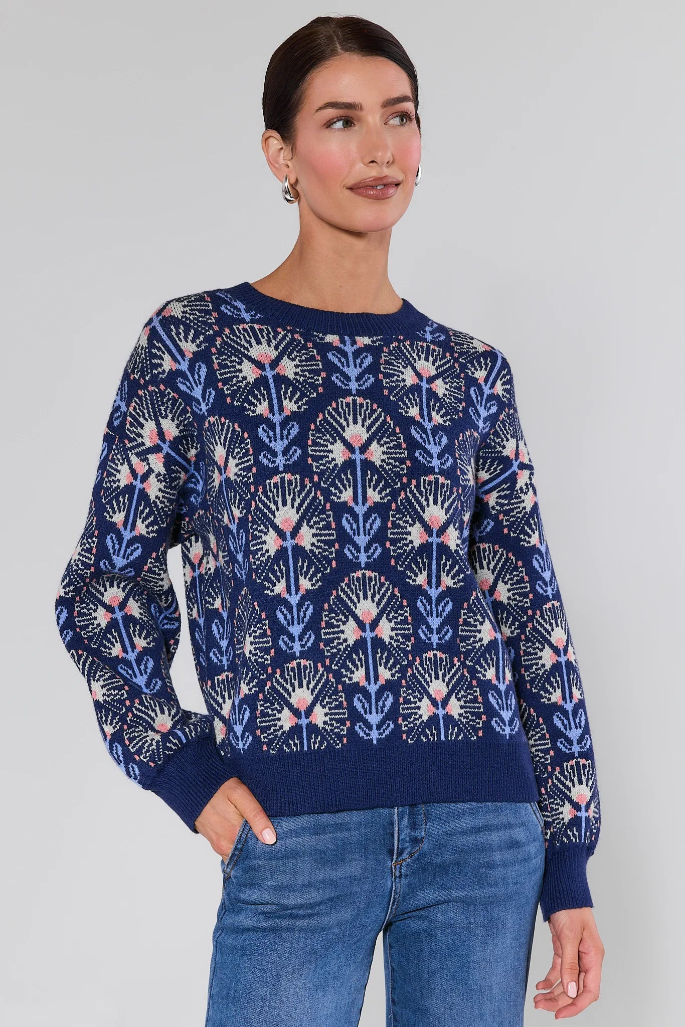 Maisie Blue Printed Sweater | Avara