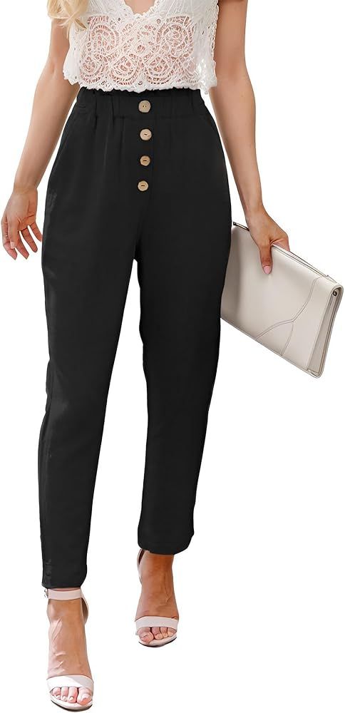 Teepie Casual Pants for Womens High Waisted Cropped Paperbag Pants Cotton Ankle Dressy Slacks for... | Amazon (US)