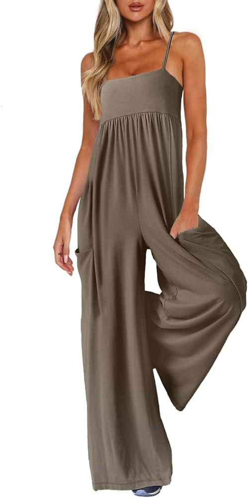 UNIANKIYA Jumpsuits for Women Spaghetti Strap Wide Leg One Piece Overalls Summer Rompers with Poc... | Amazon (US)