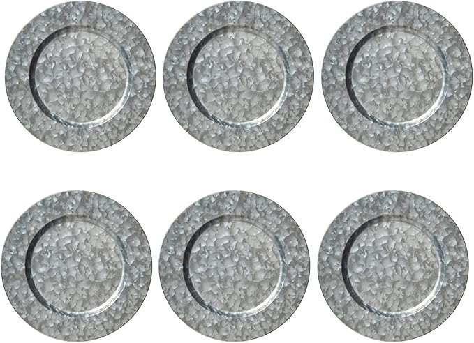 Silver Galvanized Steel Charger Plate, 13-inch Classic Charger Plates Dinnerware Dishes, Set of 6 | Amazon (US)