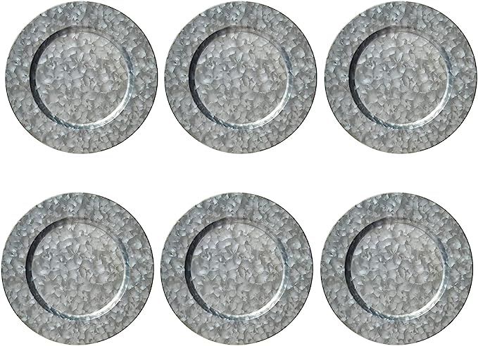 Silver Galvanized Steel Charger Plate, 13-inch Classic Charger Plates Dinnerware Dishes, Set of 6 | Amazon (US)