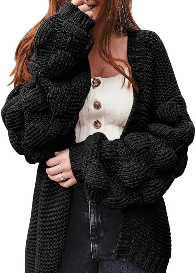 Ferbia Women Oversized Cardigan Knitted Cute Chunky Sweaters Wrap Long Fall Pom Pom Open Front Kn... | Amazon (US)