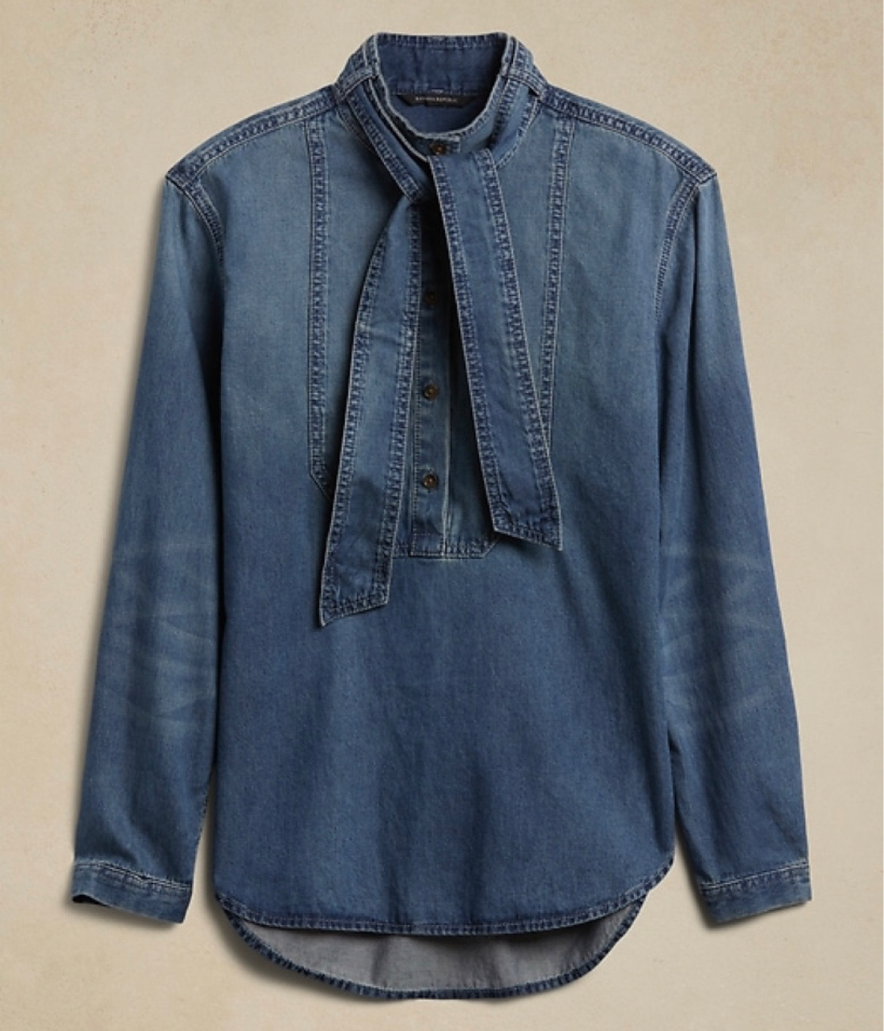 Denim shirt with bow #casual #denim 

#LTKstyletip #LTKSeasonal #LTKworkwear