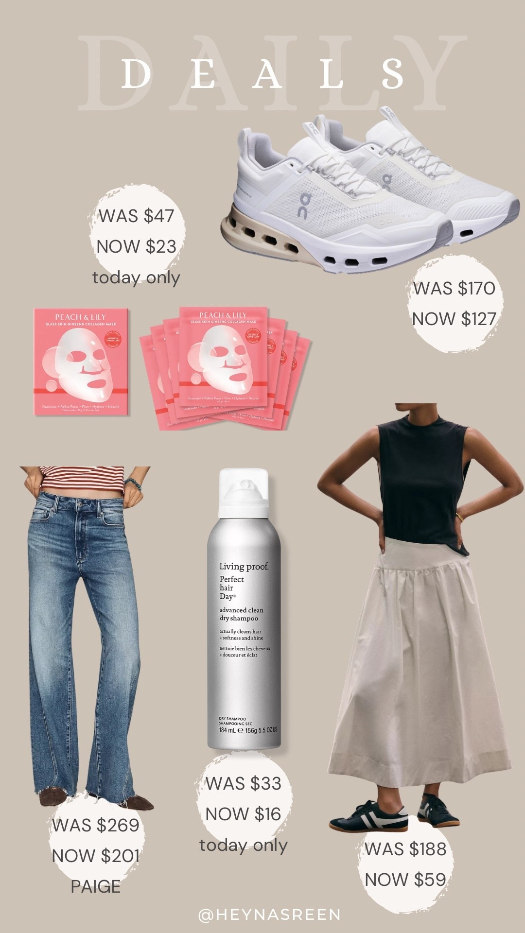 Daly deals on Peach & Lilly masks, ON Cloud sneakers, Anthropologie dress, Living proof dry shampoo, Paige anessa jeans