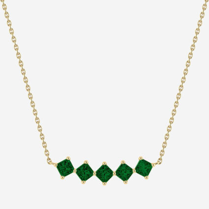 9ct Yellow Gold Princess Cut Created Emerald Necklace | TK Maxx