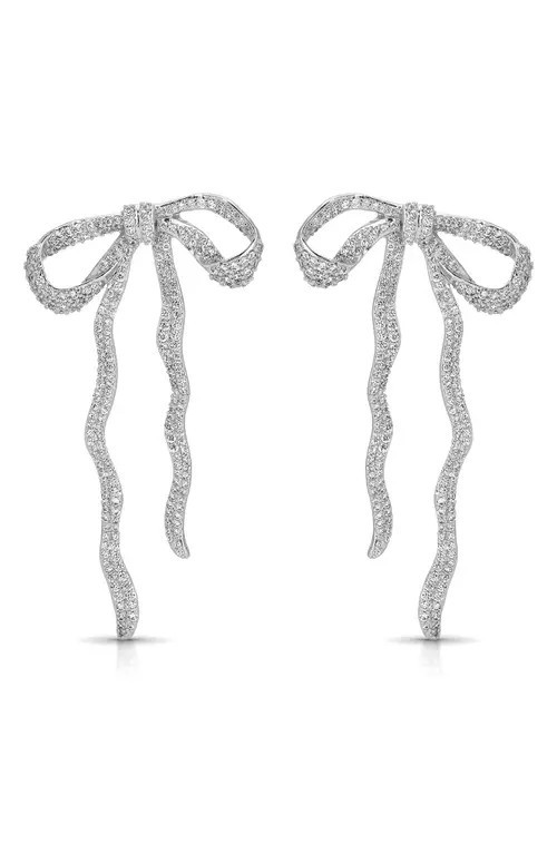 Ettika Pavé Cubic Zirconia Bow Drop Earrings in Silver at Nordstrom | Nordstrom
