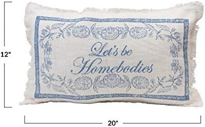 Creative Co-Op Linen Blend Embroidered Lumbar Let's Be Homebodies, Cream Color & Blue Pillow, Cre... | Amazon (US)