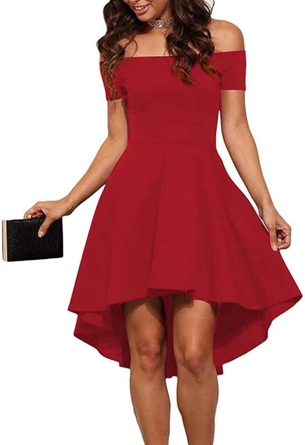 Sarin Mathews Womens Off The Shoulder Short Sleeve High Low Cocktail Skater Dress | Amazon (US)